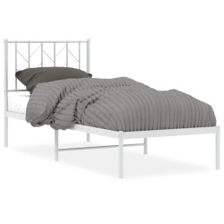 Cadre de lit métal sans matelas avec tête de lit blanc 75x190cm 