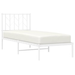 Cadre de lit métal sans matelas avec tête de lit blanc 75x190cm 