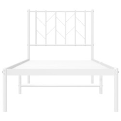 Cadre de lit métal sans matelas avec tête de lit blanc 75x190cm 