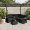 Salon de jardin 6 pcs avec coussins noir résine tressée 