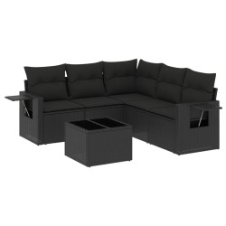 Salon de jardin 6 pcs avec coussins noir résine tressée 