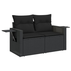 Salon de jardin 6 pcs avec coussins noir résine tressée 