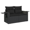 Salon de jardin 6 pcs avec coussins noir résine tressée 