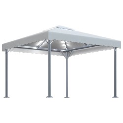 Tonnelle avec guirlande lumineuse LED 300x300cm Crème Aluminium 