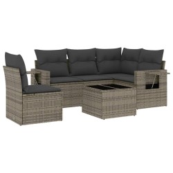 Salon de jardin 6 pcs avec coussins noir résine tressée 