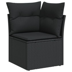 Salon de jardin 6 pcs avec coussins noir résine tressée 