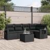 Salon de jardin 6 pcs avec coussins noir résine tressée 