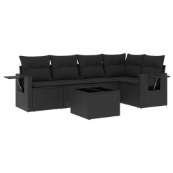 Salon de jardin 6 pcs avec coussins noir résine tressée 
