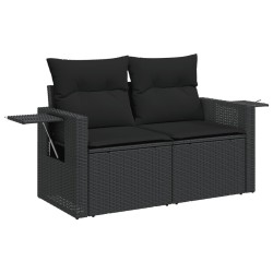 Salon de jardin 6 pcs avec coussins noir résine tressée 
