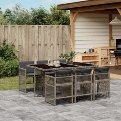 Ensemble à manger de jardin et coussins 7 pcs gris rotin 