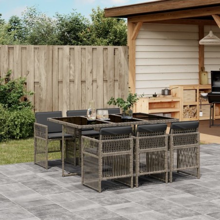 Ensemble à manger de jardin et coussins 7 pcs gris rotin 