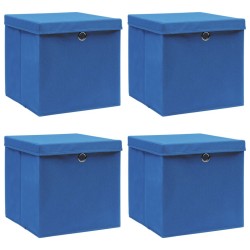 Boîtes de rangement avec couvercle 4 pcs Bleu 32x32x32 cm Tissu 