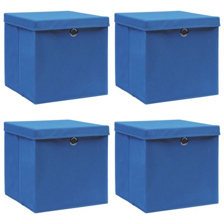 Boîtes de rangement avec couvercle 4 pcs Bleu 32x32x32 cm Tissu 