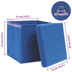 Boîtes de rangement avec couvercle 4 pcs Bleu 32x32x32 cm Tissu 