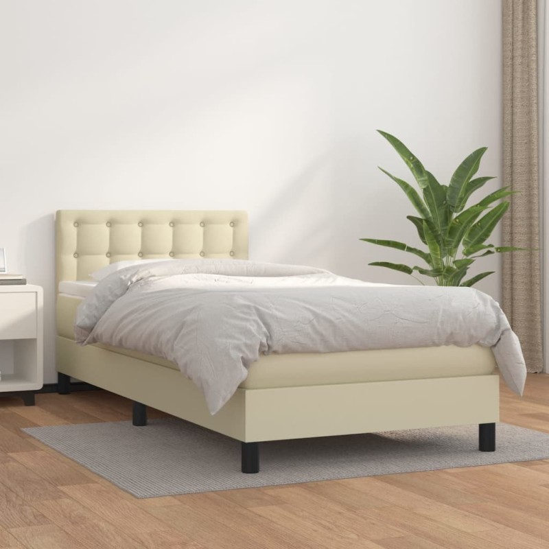 Sommier à lattes de lit avec matelas Crème 100x200cm Similicuir 