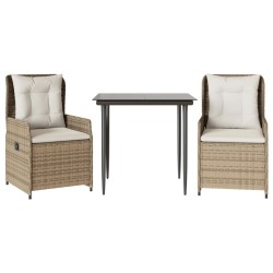 Ensemble à manger de jardin et coussins 3 pcs Beige poly rotin 