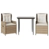 Ensemble à manger de jardin et coussins 3 pcs Beige poly rotin 