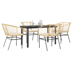 Ensemble à manger jardin coussins 5pcs marron poly rotin verre 