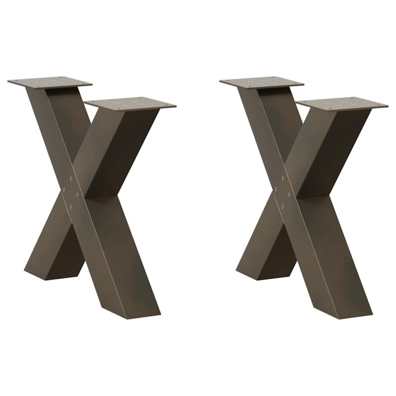 Pieds de table basse en forme de X, 2 pièces, acier naturel, 50 x (42-43) cm 