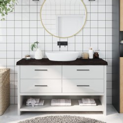 Comptoir de salle de bain marron foncé bois massif traité 
