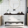 Comptoir de salle de bain marron foncé bois massif traité 