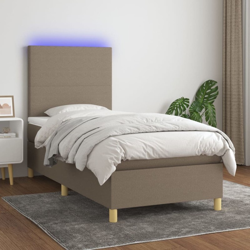 Sommier à lattes de lit et matelas et LED Taupe 90x190 cm Tissu 