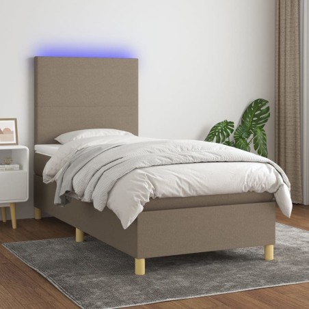 Sommier à lattes de lit et matelas et LED Taupe 90x190 cm Tissu 