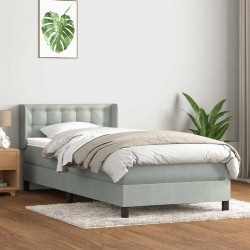 Sommier à lattes de lit et matelas gris clair 80x210 cm velours 