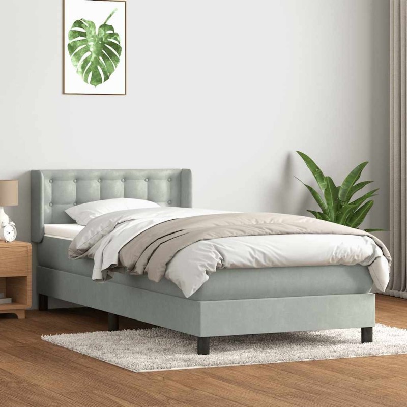 Sommier à lattes de lit et matelas gris clair 80x210 cm velours 