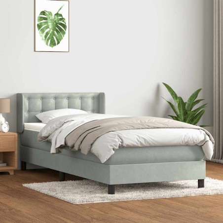 Sommier à lattes de lit et matelas gris clair 80x210 cm velours 