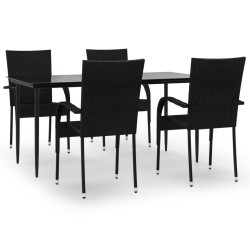 Ensemble à manger de jardin 5 pcs Noir Résine tressée 