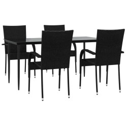 Ensemble à manger de jardin 5 pcs Noir Résine tressée 