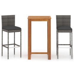 Ensemble de bar de jardin avec coussins 3 pcs Gris 