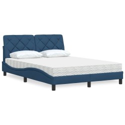 Lit avec matelas bleu 140x200 cm tissu 