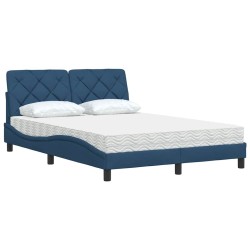 Lit avec matelas bleu 140x200 cm tissu 