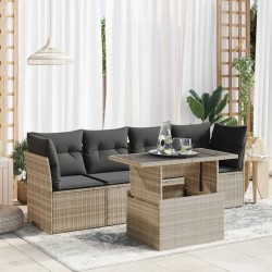 Salon de jardin 5 pcs avec coussins gris clair résine tressée 