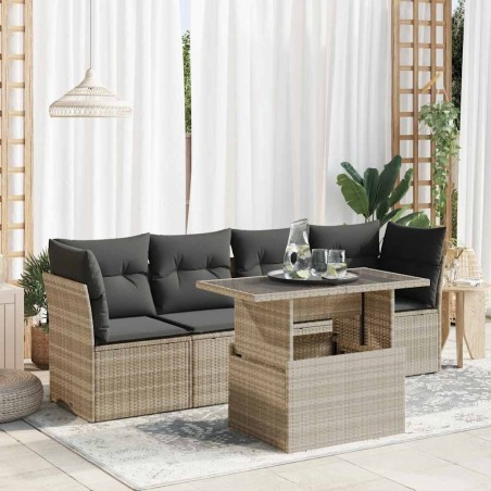Salon de jardin 5 pcs avec coussins gris clair résine tressée 