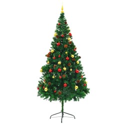 Arbre de Noël artificiel pré-éclairé avec boules vert 210 cm 