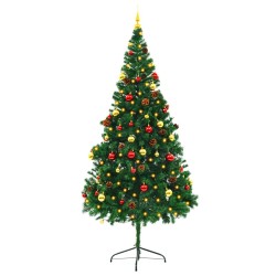 Arbre de Noël artificiel pré-éclairé avec boules vert 210 cm 