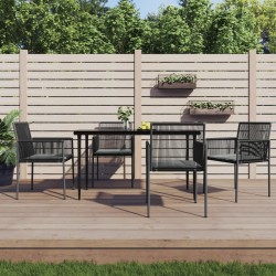 Ensemble à manger de jardin coussins 5pcs noir rotin et acier 