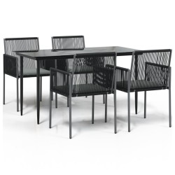 Ensemble à manger de jardin coussins 5pcs noir rotin et acier 