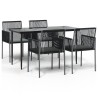 Ensemble à manger de jardin coussins 5pcs noir rotin et acier 