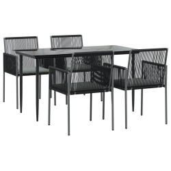 Ensemble à manger de jardin coussins 5pcs noir rotin et acier 