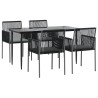 Ensemble à manger de jardin coussins 5pcs noir rotin et acier 