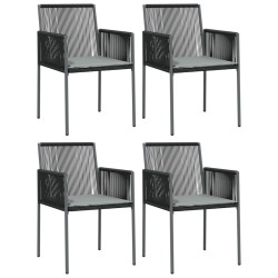 Ensemble à manger de jardin coussins 5pcs noir rotin et acier 