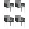 Ensemble à manger de jardin coussins 5pcs noir rotin et acier 