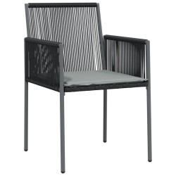 Ensemble à manger de jardin coussins 5pcs noir rotin et acier 