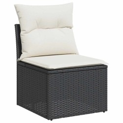 Salon de jardin 6 pcs avec coussins noir résine tressée 