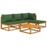 Salon de jardin 5 pcs avec coussins vert bois massif 