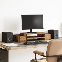 Support de moniteur avec rangement vieux bois bois d'ingénierie 